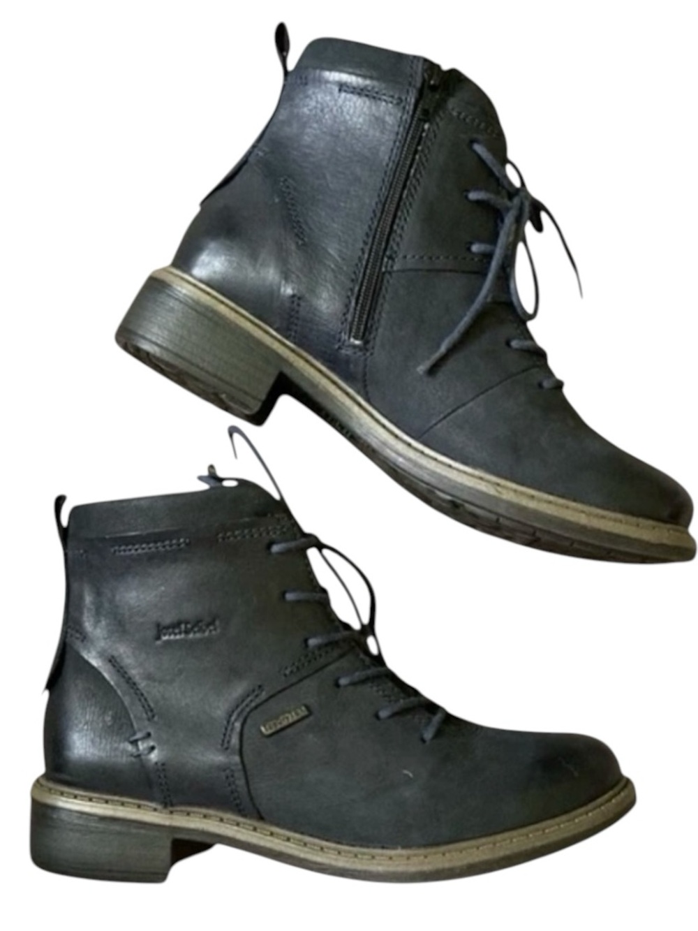 Josef Seibel Black Lace-Up Leather Ankle Boot